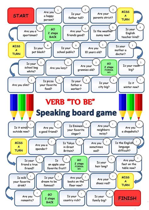 Verb TO BE - Speaking boardgame - English ESL Worksheets Speaking Board Game, Esl Board Games, English Grammar Games, English Games For Kids, Ingles Kids, Speaking Activities English, Speaking Games, Speaking Cards, Verb To Be