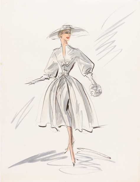 Lot 666 - A fine original Edith Head sketch for Grace Edith Head Sketches, Edith Head Designs, Edith Head Fashion, Art Splash, Head Sketch, Costume Design Sketch, Led Costume, Edith Head, Fashion Illustration Sketches Dresses