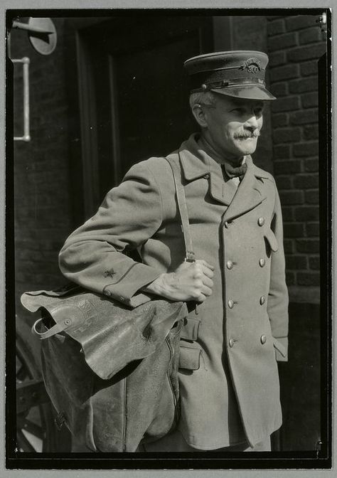 Mail Carrier, New York City (1900-1937)  Source:   Photographs concerning labor, housing and social conditions in the United States. / L. W. Hine. Lewis Wickes Hine, Lewis Hine, Mail Man, The Postman, Going Postal, Mail Boxes, Mail Carrier, Old New York, You've Got Mail