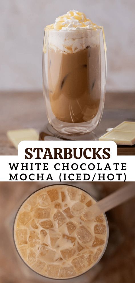 This is an easy way to make either the hot or iced Starbucks white mocha latte in the comfort of your own home. Starbucks White Mocha Recipe, White Mocha Latte, Chocolate Latte Recipe, Starbucks White Chocolate, Mocha Latte Recipe, Iced White Chocolate Mocha, Mocha Drink, White Chocolate Syrup, Iced White Mocha