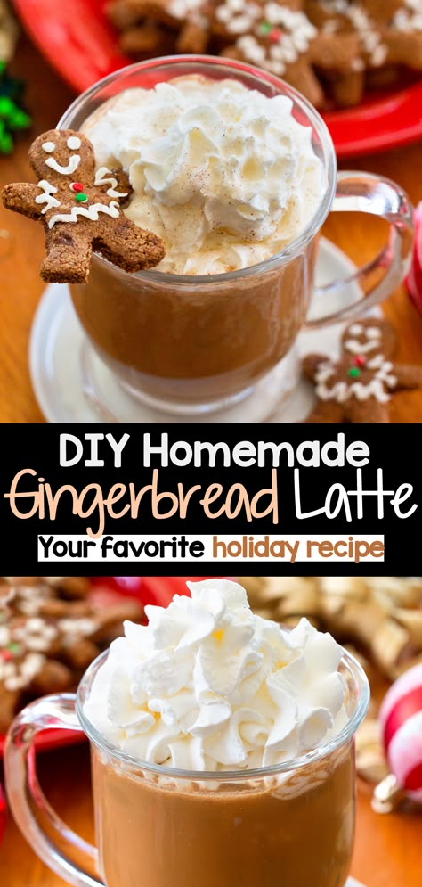 Gingerbread Drink Recipe, Nutella Candy, Gingerbread Latte Recipe, Holiday Coffee Drinks, Flourless Muffins, Healthy Pumpkin Spice Latte, Gingerbread Man Recipe, Homemade Starbucks, Christmas Latte