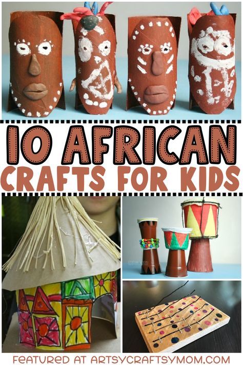 These traditional African crafts for kids teach us about the rich and colorful heritage of the African continent! Play games, create art and have fun! Continent Crafts For Kids, African Arts And Crafts, Multicultural Crafts For Kids, African Theme Classroom Ideas, Art History Projects, Africa Crafts For Toddlers, Culture Crafts For Preschool, Africa Preschool Crafts, Multicultural Art Projects