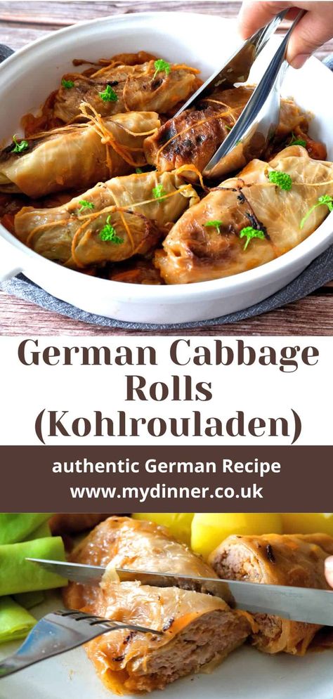 Kohlrouladen - The best stuffed cabbage the German way Cabbage Rolls German, German Cabbage Rolls, German Cabbage, German Food Authentic, Stuffed Cabbage Rolls, Cabbage And Sausage, Boiled Vegetables, German Potatoes, Cabbage Rolls Recipe