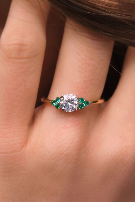 Diamond Rings With Emeralds, Diamond Engagement Rings With Emerald Accents, Engagement Ring Diamond And Emerald, Emerald And Diamond Ring Engagement, Diamond Engagement Ring With Emerald Accents, Emerald Accent Engagement Ring, Engagement Rings With Emerald Accents, Engagement Ring With Emerald Accents, Diamond Ring With Emerald Accents