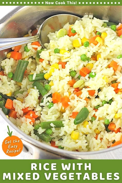 This easy rice with mixed vegetables is a delicious all-in-one side dish that the whole family will love. It goes with just about anything, and you can use any mix of vegetables you like. It's sure to become a favorite that you'll make again and again. Get the recipe and give it a try! Recipes Using Canned Mixed Vegetables, Rice And Frozen Vegetable Recipes, Rice With Vegetables Recipe, Vegetables And Rice Recipes, Recipes With Mixed Vegetables, Rice And Veggie Recipes, Vegetable Rice Recipes Simple, Recipes With Frozen Mixed Vegetables, Canned Mixed Vegetables Recipes