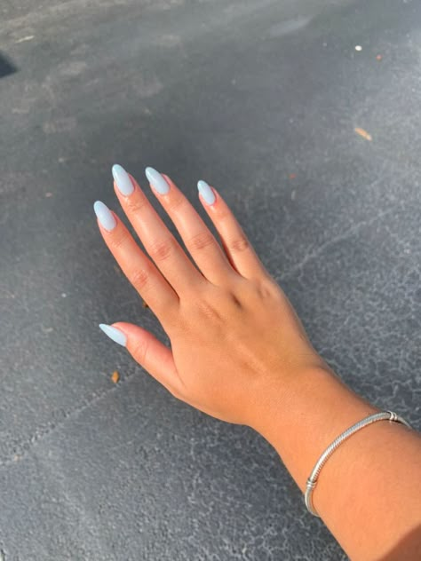 Almond Shape Light Blue Nails, Light Blue Pastel Nails, Acrylic Nails Ideas Light Blue, Nail Inspiration Light Blue, Light Blue Nail Ideas Almond, Pastel Blue Nails Aesthetic, Nail Ideas Sky Blue, Almond Nails Sky Blue, Sly Blue Nails