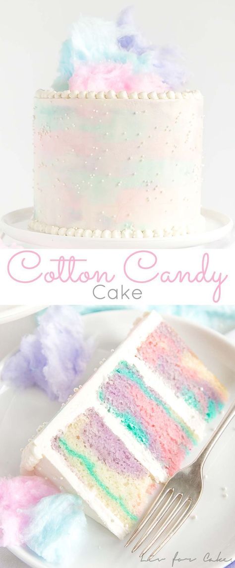 Mermaid Cake Flavors, Pretty Pink Desserts, Candy Cake Ideas Birthday Diy, Cotton Candy Birthday Party Decorations, Cotton Candy Birthday Party Ideas, Sweet Themed Cake, Pastel Birthday Cake Ideas, Cotton Candy Cake Ideas, Pastel Buttercream Cake