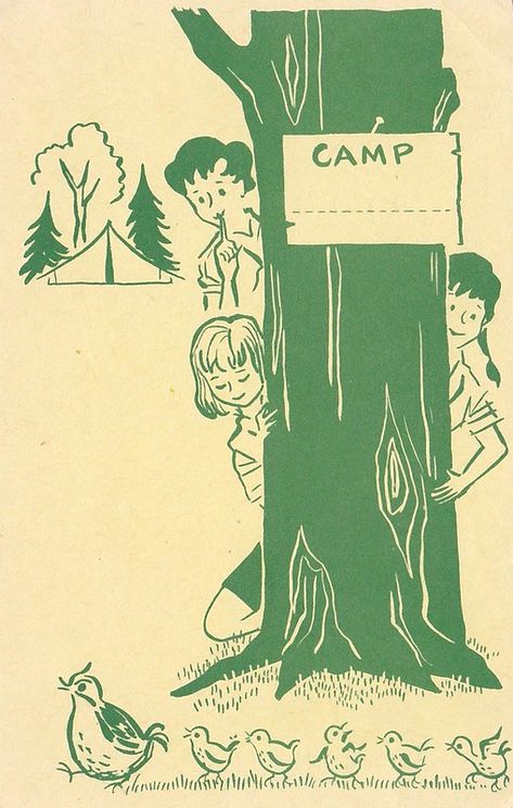 Camp Postcard, Girl Scout Camp, Camping Illustration, Summer Camp Aesthetic, Scout Camp, Girl Scout Camping, Camping Aesthetic, Scout Camping, Summer Illustration