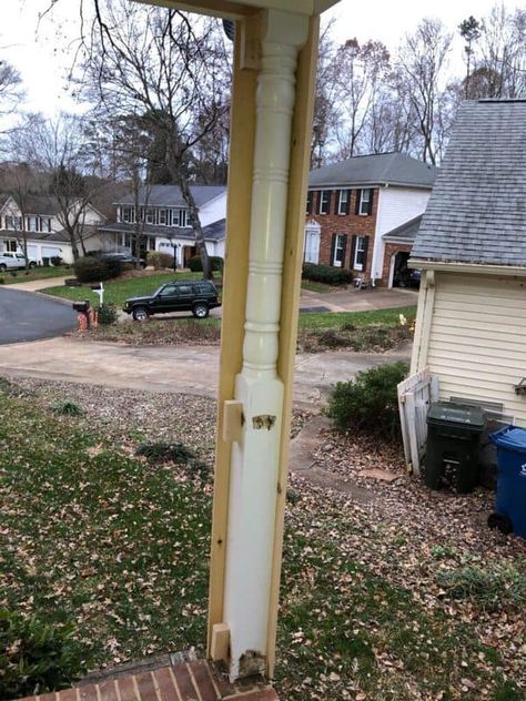 How To Wrap A Porch Post, How To Wrap Porch Columns, Wrap Poles On Porch, How To Cover Porch Columns, Porch Support Posts, Cover Porch Columns With Wood, Diy Front Porch Column Wraps, Front Porch Pole Ideas, Porch Wrapped Columns