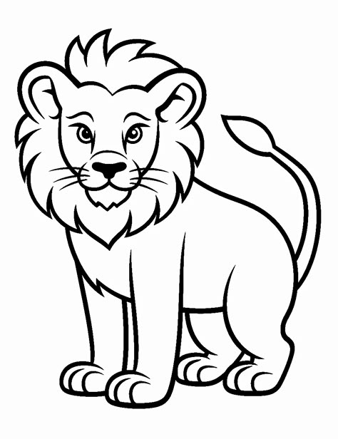 Easy Lion Outline Coloring Page - A simple outline of a lion, perfect for beginners. Animal Drawing For Beginners, Lion Drawing Outline, Lion Colouring Picture, Outline Drawing Of Animals, Outline Drawings Animals, Animals Pictures For Kids Printables, Kids Coloring Sheets Free Printables, Outline Of Animals, Lion Coloring Pages Free Printable