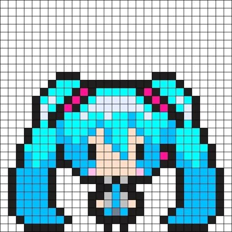 Miku Kandi, Kandi Patterns Templates, Free Blanket Knitting Patterns, Free Sweater Knitting Patterns, Printable Crochet Patterns, Kandi Cuffs, Easy Pixel Art, Pixel Art Templates, Pony Bead Patterns