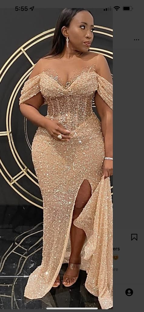 Gold Plus Size Prom Dresses, 21st Birthday Outfits Plus Size Dresses, Rose Gold Grad Dress, Prom Dress Inspiration Plus Size, Gold Matric Dance Dresses, Ethereal Plus Size Aesthetic, Corset Prom Dress Black Women, Matric Farewell Dresses South Africa, Gold Corset Prom Dress