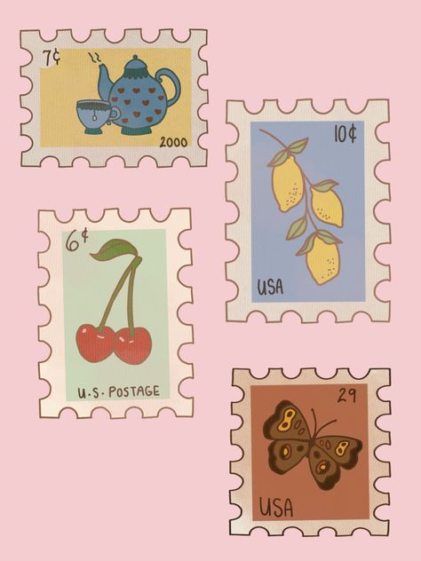 Postage Stamp Painting, Scrapbook Digital Stickers, Digital Scrapbooking Stickers, Cool Graphic Design Ideas, Postal Stamp Art, Collage Clip Art, Scrapbook Png Stickers, Things To Put Stickers On, Cute Scrapbook Stickers