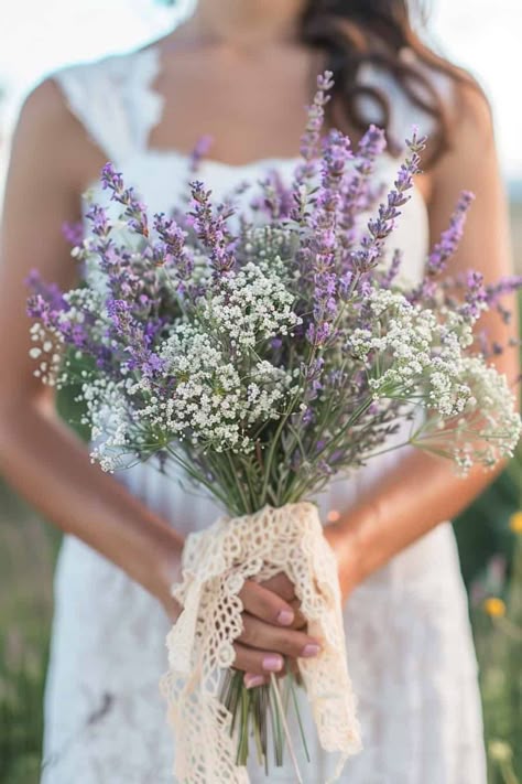 Sage And Lavender Bouquet, Lavender And Baby Breath Bouquet, Lavender Wedding Florals, Lilac Bouquet Wedding, Lavender Flower Arrangements, Green And Lavender Wedding, Lilac And Lavender Wedding, Lavender Bridesmaid Bouquet, Lavender And Sage Wedding