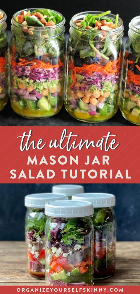 Mason Salad Jars, Mason Jar Salad Order, Mason Jar Chef Salad, Making Salads For The Week, Glass Jar Salads, Jar Salad Recipes Healthy, Salads In Mason Jars Meal Prep, Cobb Salad Mason Jar Recipe, What Size Mason Jar For Salad