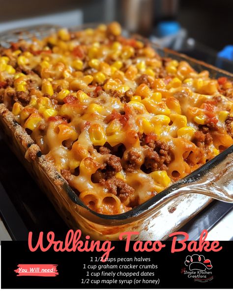 "Looking for a delicious and easy meal idea? Try this mouthwatering Walking Taco Bake recipe! Perfect for a weeknight dinner or game day gathering, this dish is sure to be a crowd-pleaser. Layers of seasoned ground beef, cheese, Fritos, and all your favorite toppings come together in this tasty and satisfying casserole. Get the full recipe and wow your family and friends with this twist on a classic favorite!" Taco Fiesta Bubble Up Casserole, Walking Taco Bake With Fritos, Taco Biscuit Bake, Fritos Taco Bake, Oven Baked Tacos Ground Beef, Mexican Food For A Crowd, Frito Recipes, Beef Taco Bake, Walking Taco Bake