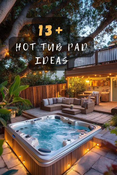 Confused about choosing the right hot tub pad? Click here for your ultimate guide to making the best pick! 📘💦 #HotTubGuide #ChoosingPads #OutdoorDecor #SpaAtHome #BackyardGuide Hot Tub Deck Diy, Hot Tub Ideas Backyard Patio Concrete, Hot Tub Handrail, Hot Tub Near Deck, Screened Porch Hot Tub, Country Hot Tub, Out Door Hot Tub, Side Yard Hot Tub Ideas, Hot Tub Backyard Landscape