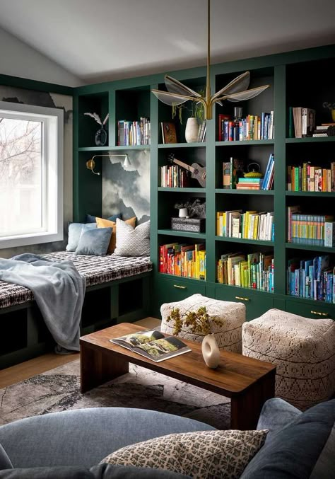 41 Spare Room Ideas So Extra Space Doesn't Go to Waste Bonus Room Ideas Multipurpose, Cozy Library Room, Small Library Room, Small Library Room Ideas, Room Library Ideas, Bookshelf Decor Ideas, Small Home Library, Balcony Decorating Ideas, Spare Room Office