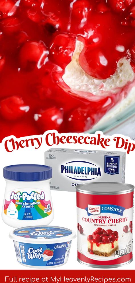 Cherry Fruit Dip, Jet Puffed Marshmallows Recipes, Cherry Cheesecake Dip Marshmallow Fluff, Cherry Cheesecake Salad, Cherry Pie Dip Cream Cheeses, Cherry Marshmallow Dessert, Whipped Cheesecake Filling, Marshmallow Cream Dip, Desert Dips Recipes Easy