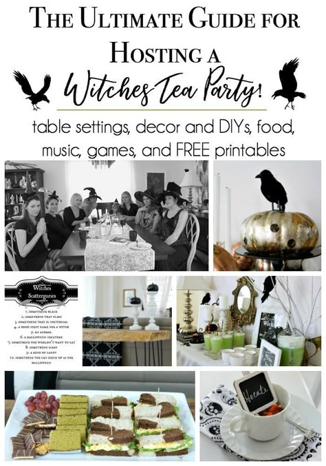 Pagan Party Ideas, Horror Tea Party, Psychic Party Ideas, Witchy Party Games, Witchy Tea Party, Dark Tea Party Aesthetic, Witch Games, Spooky Tea Party, Goth Tea Party