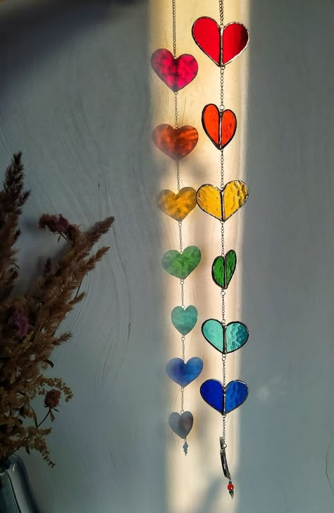 Mama Anya, Glass Garland, Valentines Day Decoration, Spectrum Glass, Rainbow Colour, Stained Glass Decor, Stained Glass Suncatcher, Stained Glass Diy, Stained Glass Crafts