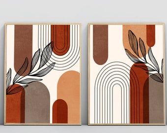 Orange Squares, Modern Maximalist, Modern Bauhaus, Bauhaus Exhibition, Bauhaus Print, Earth Tone Wall Art, Maximalist Wall, Boho Painting, Simple Wall Art