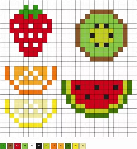 Watermelon Alpha Pattern, Pixel Easy Art, Peeler Bead Ideas Small Easy, Pixel Art Easy Ideas, Perler Bead Bookmarks Pattern, Easy Perler Bead Patterns Simple, Pixel Art Ideas Simple, Simple Perler Bead Patterns, Pixel Art Fruit