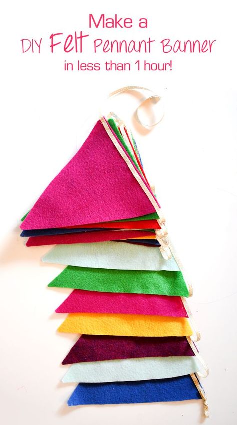 Make a colorful DIY pennant banner for any party or room decoration. You can easily make a felt pennant banner in under an hour! Pennet Banner Diy, Diy Felt Pennant, Diy Pennant, Diy Pennant Banner, Triangle Template, Dream Classroom, Wall Hanging Ideas, Hanging Ideas, Paper Wall Hanging