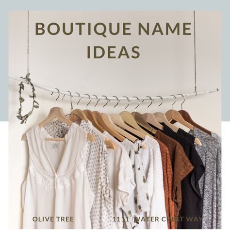 Are you opening up a bridal, maternity, thrift, or beauty boutique? Here are some awesome name ideas to get you started as well as some tips for finding that perfect boutique name. Boutique Store Names, Name For Shop Clothes, Bridal Boutique Names Ideas, Online Thrift Shop Names Ideas, Western Boutique Names Ideas, Online Thrift Store Name Ideas, Names For Clothing Store, Online Boutique Names Ideas, Boutique Names Ideas Inspiration