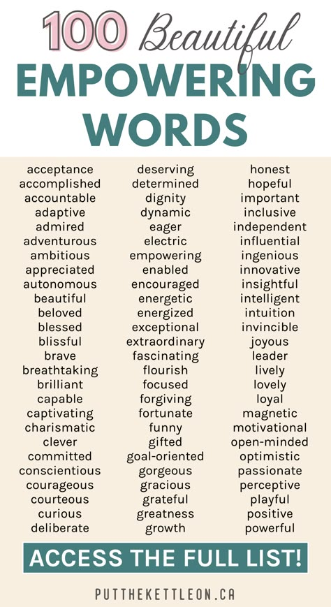 100 beautiful empowering words 8 Powerful Words For The Day, 10 Words To Describe Me, Describing Words For People, Unique Compliments Words, One Word Description People, Important Words Inspiration, Other Words For Awesome, Beautiful Words English, Words To Use Instead Of Also