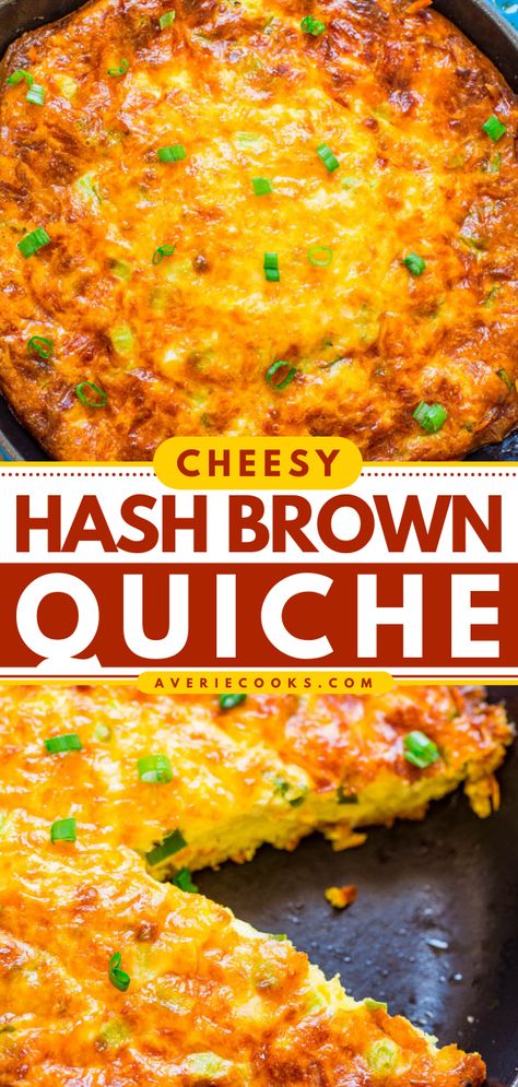 Cheesy Hash Brown Crust Quiche - Averie Cooks Hash Brown Crust Quiche, Hash Brown Quiche Recipes, Hash Brown Quiche, Egg Quiche Recipes, Quiche With Hashbrown Crust, Hashbrown Quiche, Easy Quiche Recipe, Holiday Brunch Recipes, Quiche Lorraine Recipe