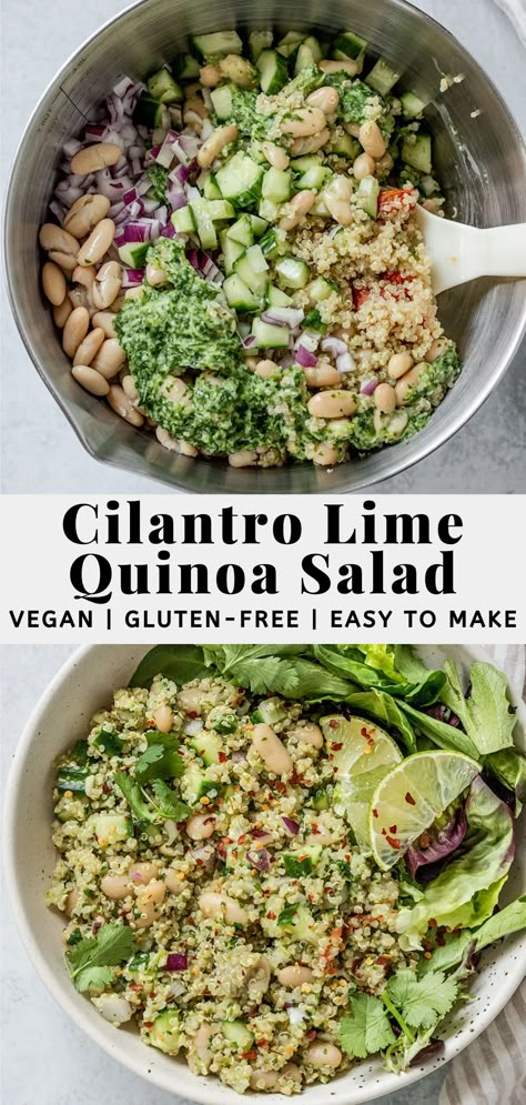 White Bean And Quinoa Salad, Quinoa Salad With Cilantro, Summer Quinoa Recipes, Quinoa Cilantro Salad, Cilantro Lime Quinoa Salad, Qionoa Salad, Healthy Recipes Quinoa, Recipes For Cilantro, Quoina Salad Recipes