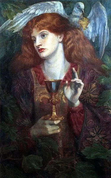 The Damsel of the Holy Grail by Dante Gabriel Rossetti, 1874. Image courtesy of Wiki Commons Pre Raphaelite Paintings, Gabriel Rossetti, The Lady Of Shalott, Medieval Artwork, Roi Arthur, Pre Raphaelite Art, Dante Gabriel Rossetti, Arthurian Legend, John Everett Millais