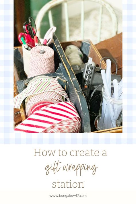 How to create a gift wrapping station Gift Wrapping Station Ideas Spaces, Gift Wrapping Service Pricing, Christmas Wrapping Station, Southern Living Interiors, Gift Wrapping Station, Wrapping Station, Holiday Gift Wrapping, Southern Decor, Present Wrapping