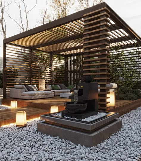 LANDSCAPE AREA DESIGN :: Behance Garden Ideas With Pergola, Paragola Ideas, Modern Pergola Ideas, Terrace Designs, Unique Landscaping, Pergola Modern, Yard Remodel, Rooftop Patio Design, Modern Gazebo