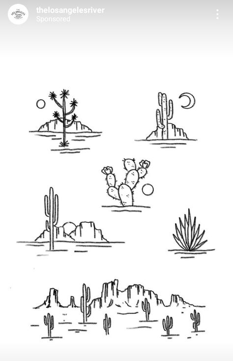 Matching Desert Tattoo, Fine Line Tattoo Cactus, Desert Cowboy Tattoo, Arizona Mountain Tattoo, Texas Cactus Tattoo, Western Things To Draw Easy, Small Western Drawings, Small Joshua Tree Tattoo, Sedona Tattoo Simple