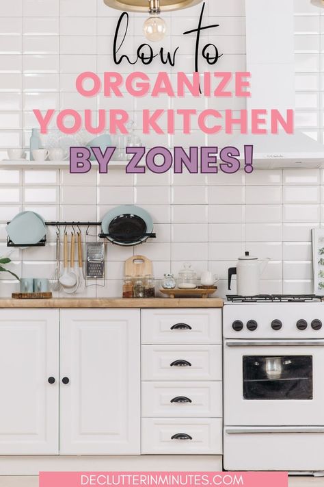 Want a more organized and efficient kitchen? Try kitchen zones! They're like designated areas for different tasks, making it easy to find what you need. Follow these simple tips to set up your kitchen zones and keep things tidy! Simple Organized Kitchen, Kitchen Organization Checklist, Kitchen Layout Organization, Optimal Kitchen Organization, How To Arrange Kitchen Cupboards, What Do I Need In My Kitchen, Where To Put Things In Your Kitchen, Where To Put Items In Kitchen Cabinets, Kitchen Organization Zones