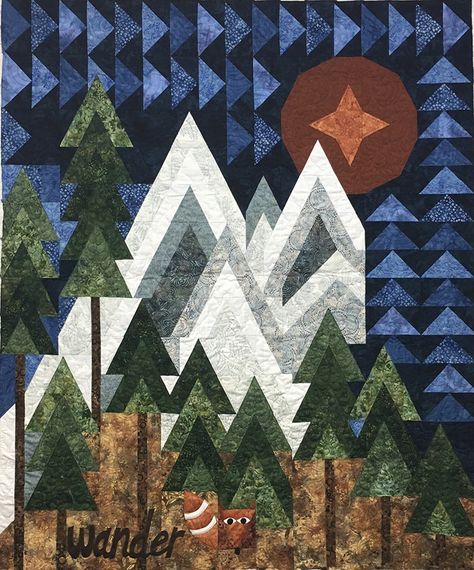 The Mountains Are Calling Quilt Kit Mountain Quilt Block, Mountain Quilt Pattern, Camping Quilt, Woodland Quilt, Landscape Art Quilts, Heart Quilt Pattern, Mountain Quilts, Bear Quilts, Mountains Are Calling