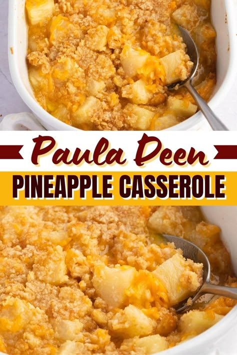 This Paula Deen pineapple casserole will excite your taste buds with its fun mix of sweet and savory flavors! Serve it with baked ham, and you'll swoon. Pineapple Casserole, Leftover Casserole, Baked Pineapple, Paula Deen Recipes, Casserole Easy, Pineapple Recipes, Vegetable Casserole, Baked Ham, Easy Casserole Recipes