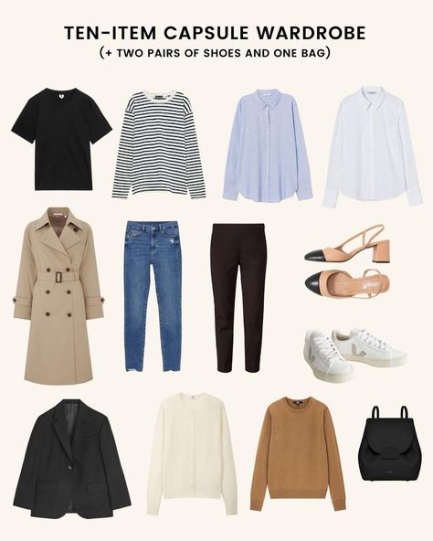 10 Item Capsule Wardrobe, Ten Item Wardrobe, Minimalism Wardrobe, Office Capsule Wardrobe, French Capsule Wardrobe, Building A Capsule Wardrobe, Living With Less, Spring Summer Capsule Wardrobe, Capsule Wardrobe Basics