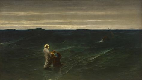 Gustave Brion, JESUS AND PETER ON THE WATER (JESUS ET PIERRE SUR LES EAUX ), 1863 | Gallery 19C Biblical Artwork, Marine Landscape, Jesus Christ Art, Jesus Painting, Biblical Art, Jesus Christus, Jesus Art, Catholic Art, Orthodox Icons