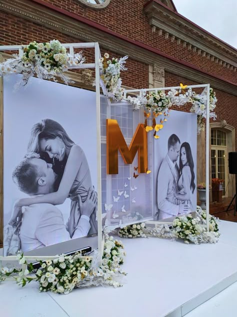 Vow Renewal Centerpiece Ideas, Boujee On A Budget Wedding, Engagement Party Luxury, Wedding Photo Area Ideas, Photo Area Party, Elegant Wedding Alter, Wedding Walkway Ideas Indoor, Engagement Proposal Ideas Surprise, Wedding Photo Area Backdrop Ideas