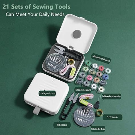 Sewing Kit Sewing Accessories Set with Magnetic Storage Box, Small DIY Hand Sewing Kit Sewing Kit Sewing Box Beginners Girls Adults Professional Mini Sewing Kit Accessories for Travel Household Emergency (White) : Amazon.de: Home & Kitchen Diy Travel Kits, Tailoring Accessories, Sewing Kit Gift, Sewing Kits Diy, School Emergency Kit, Accessories Packaging, Mini Sewing Kit, Magnetic Storage, Color Kit