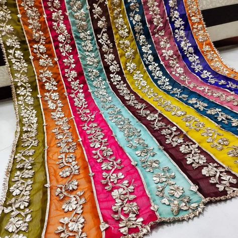 *Multi Gota Work DUPATTA* 🎊*LATEST Collection* 🎊 *FULL JALL GOTA Work Dupatta* 💫*Excellent Quality Fabric:-Soft Chiffon* *Full Size Dupatta #fyp #03483905974 #foryoupage #viral Latest Dupatta Designs, Duppattas Designs Ideas, Gota Work, Couture Sewing, Designs Ideas, Soft Fabrics, Quality Fabric, Chiffon, Couture