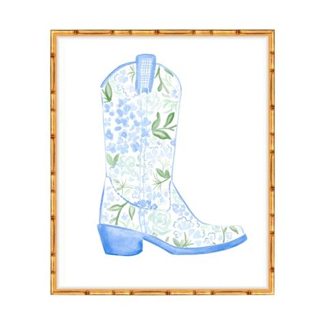 Coastal Cowgirl Print - 16x20 -  #16x20 #Coastal #Cowgirl #Print Cowgirl Bedroom, Cowgirl Room, Cowgirl Print, Coastal Watercolor, Coastal Room, White Hydrangeas, College Dorm Room Decor, Dorm Art, Cowgirl Art