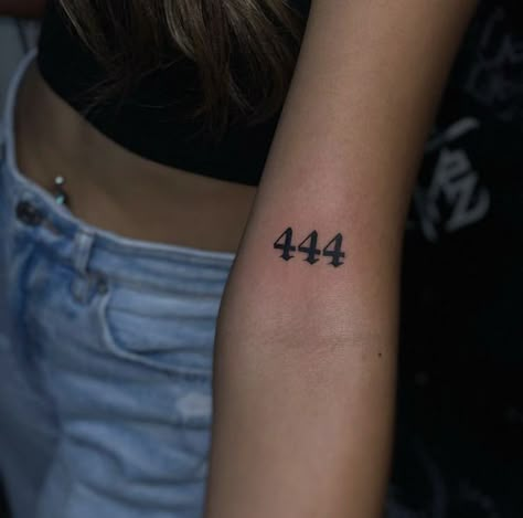 Big 444 Tattoo, 444 On Arm Tattoo, 444 Traditional Tattoo, Old English 444 Tattoo, 444 Angel Tattoo Ideas, 444 Tattoo Ideas Red Ink, Angle Number Tattoo 444, Angel Number Tattoo On Wrist, Angel Number Tattoos 444