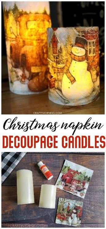 Christmas Napkin Decoupage, Diy Christmas Napkins, Napkin Crafts, Decoupage Candles, Diy Natal, Decoupage Crafts, Vintage Christmas Crafts, Decoupage Decor, Christmas Crafts To Sell