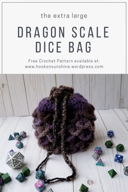 Extra large crochet dragon scale dice bag pattern now available! #crochet #dicebag #dragon Dragonscale Crochet, Free Dice Bag Pattern, Geek Crochet, Dragon Scale Crochet Pattern Free, Dnd Crochet Patterns, Crochet Dice Bag Pattern Free, Larp Crochet Patterns, Crochet Dice Bag Pattern, Dice Bag Crochet Pattern