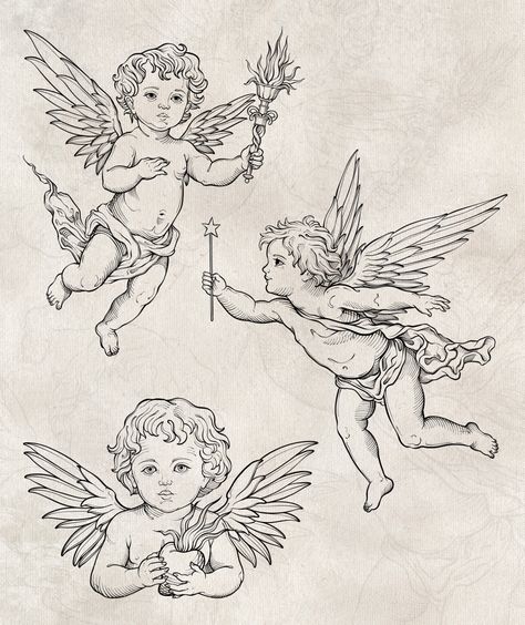 Cherub, cherubs, baby angel, angels, engraving, cherub tattoo, engraving tattoo, line art, line drawing, Cherubim Tattoo Design, Cherub Angels Drawings, Cherub Line Drawing, Angel Cherub Drawing, 11:11 Drawing, Cherub Tattoo Stencil, Baby Cherub Tattoo, Cherub Drawing Tattoo, Cherubim Tattoo