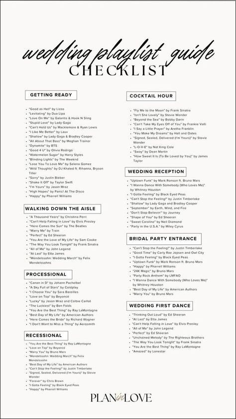 Dj Checklist For Wedding, Wedding Reception Song List, Wedding Music List Template, Fun Wedding Playlist, Music List For Wedding, Wedding Ceremony Song List Template, Sign List For Wedding, Wedding Songs Checklist, Wedding Song Playlist Template